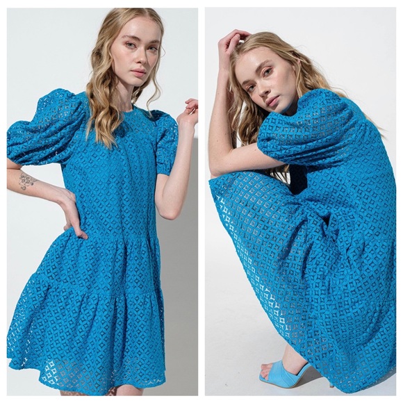 30 Fabulous Boho Lace Balloon Short Sleeve Tiered Dress - Picture 4 of 5